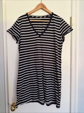Madewell Navy and White V neck Striped Shift Dress